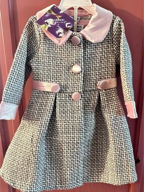 Blueberi Boulevard Tweed Coat and Pink Dress Set Girls 2T NWT